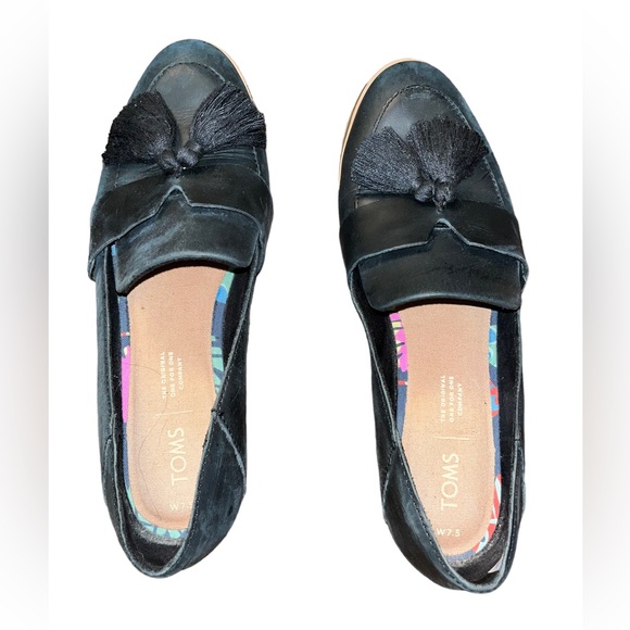 Toms Estel Black Loafers Size W7.5 - Picture 2 of 6